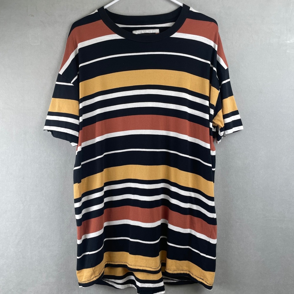 ZANEROBE Striped T Shirt Black White Rust Gold Casual Tee Men M Retro Streetwear